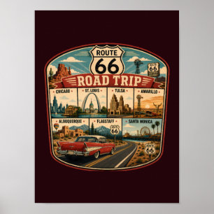 Route 66 Landmarks Illustratie Reis Kunst Badge Poster