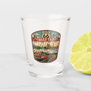 Route 66 Landmarks Illustratie Reis Kunst Badge Shot Glas