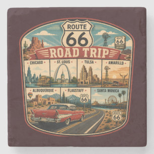 Route 66 Landmarks Illustratie Reis Kunst Badge Stenen Onderzetter