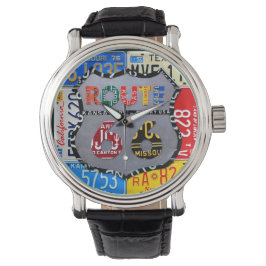 Route 66 Licentie Bord Art Black polshorloge Horloge