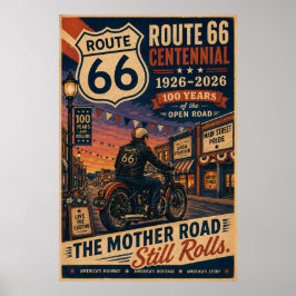 route 66 Main Street Motorfiet Centennial Kunst Poster