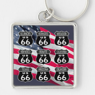 Route 66 met Amerikaanse vlag Sleutelhanger