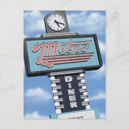 Route 66 Metro Diner Retro Neon Sign Briefkaart (Voorkant)