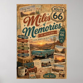 route 66 mijlen herinneringen roadtrip collage dec poster