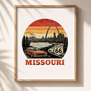 Route 66 Missouri Gateway Arch Retro Streep Zonson Poster