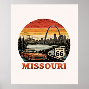 Route 66 Missouri Gateway Arch Retro Streep Zonson Poster