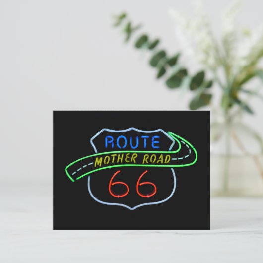 Route 66 "Moeder Road" Neon Sign Briefkaart (Staand voorkant)
