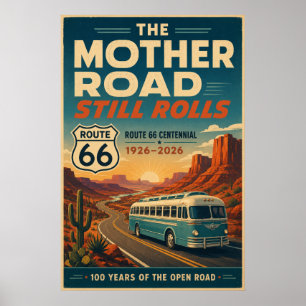 route 66 Moederweg Bus-eeuwfeest Woestijnkunst Poster