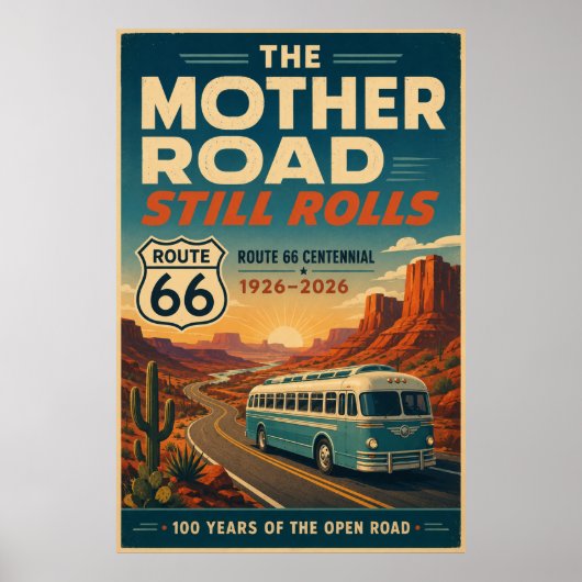 route 66 Moederweg Bus-eeuwfeest Woestijnkunst Poster (Voorkant)