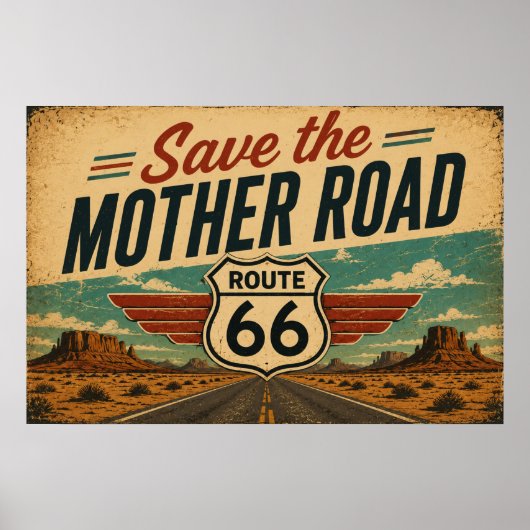Route 66 Moederweg Woestijn Vista Poster (Voorkant)