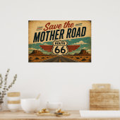 Route 66 Moederweg Woestijn Vista Poster (Keuken)