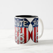 ***ROUTE 66 MOK** WETTELIJKE HOOGTE TWEEKLEURIGE KOFFIEMOK (Voorkant rechts)