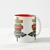 ***ROUTE 66 MOK** WETTELIJKE HOOGTE TWEEKLEURIGE KOFFIEMOK (Voorkant rechts)