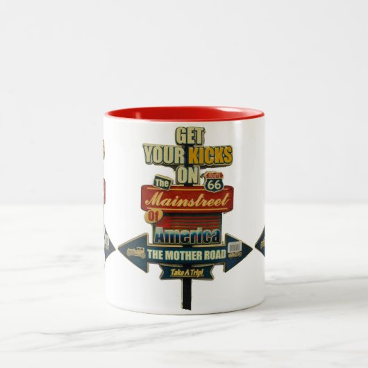 ***ROUTE 66 MOK** WETTELIJKE HOOGTE TWEEKLEURIGE KOFFIEMOK (Center)