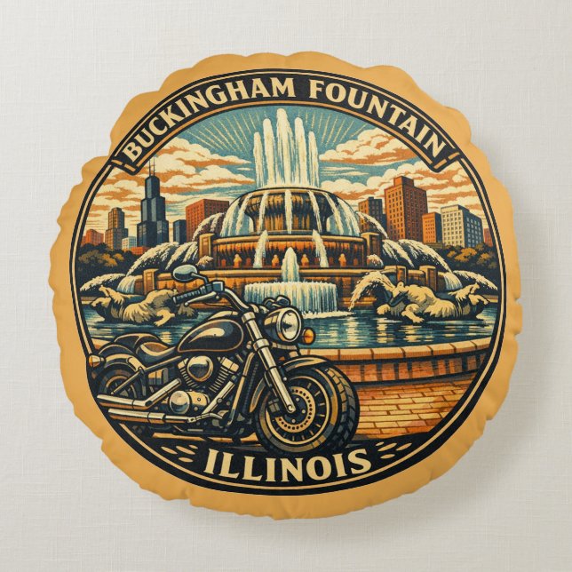 Route 66 Mother Road Chicago Bedding Rond Kussen (Voorkant)
