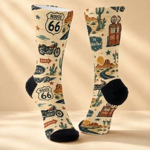 route 66 Motorfiets Benzinepomp Road Trip Stijl Sokken