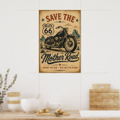 Route 66 Motorfiets Mother Road Tribute Poster (Keuken)