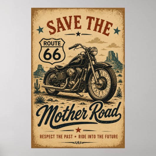 Route 66 Motorfiets Mother Road Tribute Poster (Voorkant)