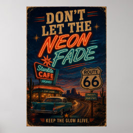 route 66 Neon Cafe Nachtelijke Rit Americana Decor Poster