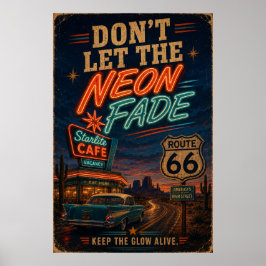 route 66 Neon Cafe Nachtelijke Rit Americana Decor Poster