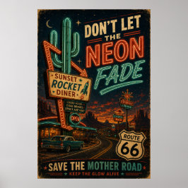 route 66 Neon Diner Americana Road Trip Nachten Poster