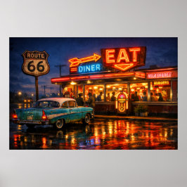 Route 66 Neon Diner Nachten Poster
