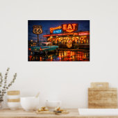 Route 66 Neon Diner Nachten Poster (Keuken)