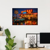 Route 66 Neon Diner Nachten Poster (Thuiskantoor)