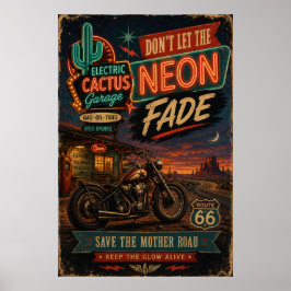 route 66 Neon Fade Garage Americana Wandkunst Poster