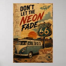 route 66 Neon Fading Vintage Road Trip Herinnering Poster