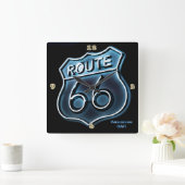 ROUTE 66 Neon Licht Stijl Gepersonaliseerde Muur Vierkante Klok (Huis)