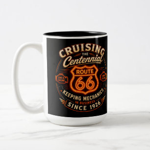 Route 66 Neon Mechanic Coffee Americana Tweekleurige Koffiemok