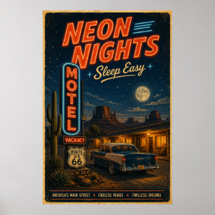 Route 66 Neon Motel Dromen Poster