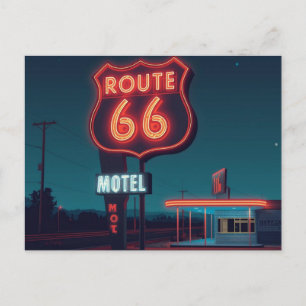 Route 66 Neon Motel Nacht Reizen Kunst Briefkaart