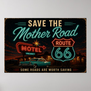 Route 66 Neon Motel Nachten Poster