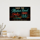 Route 66 Neon Motel Nachten Poster (Keuken)