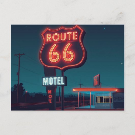 Route 66 Neon Motel Night Travel Art Briefkaart (Voorkant)