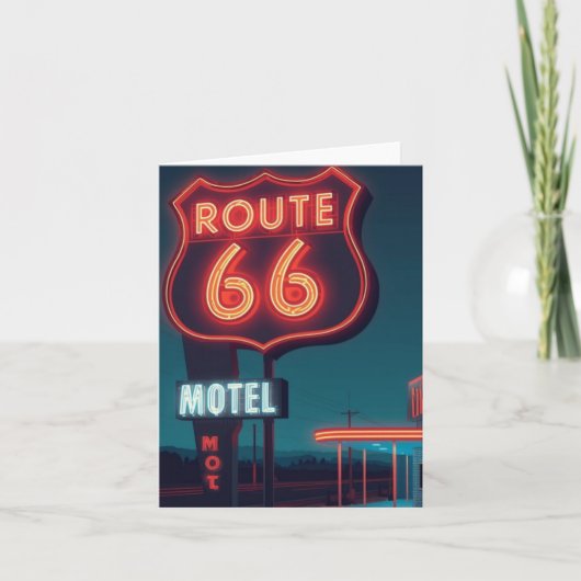 Route 66 Neon Motel Night Travel Art Feestdagen Kaart (Voorkant)