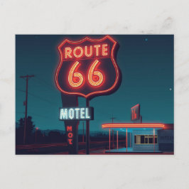 Route 66 Neon Motel Night Travel Art Feestdagenkaart
