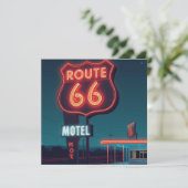 Route 66 Neon Motel Night Travel Art Feestdagenkaart (Staand voorkant)