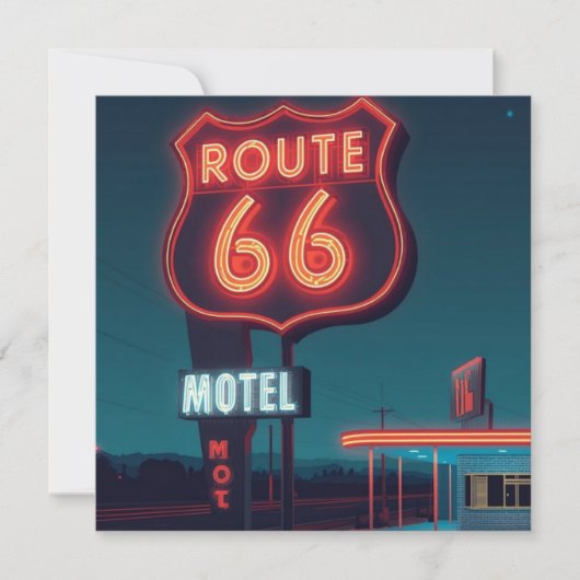 Route 66 Neon Motel Night Travel Art Feestdagenkaart (Voorkant)