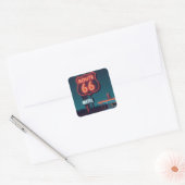 Route 66 Neon Motel Night Travel Art Vierkante Sticker (Envelop)