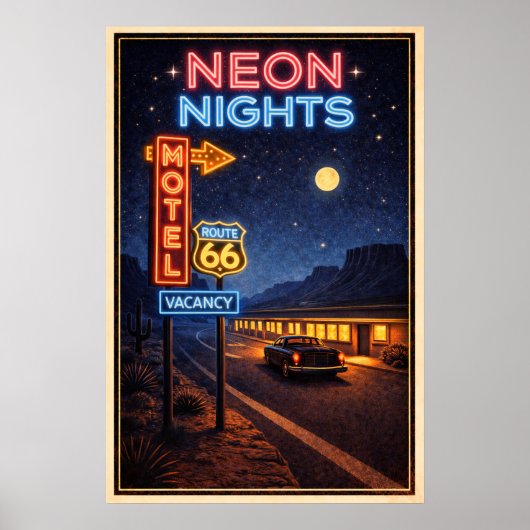 Route 66 Neon Nights Litho Poster (Voorkant)