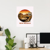 Route 66 New Mexico Woestijn Zonsondergang Retro P Poster (Thuiskantoor)