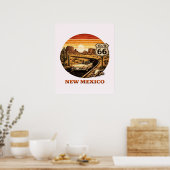 Route 66 New Mexico Woestijn Zonsondergang Retro P Poster (Keuken)
