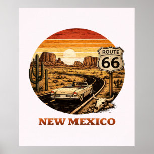 Route 66 New Mexico Woestijn Zonsondergang Retro P Poster