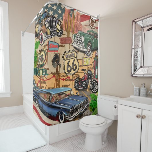  Route 66, nostalgisch poster. Douchegordijn (In situ)