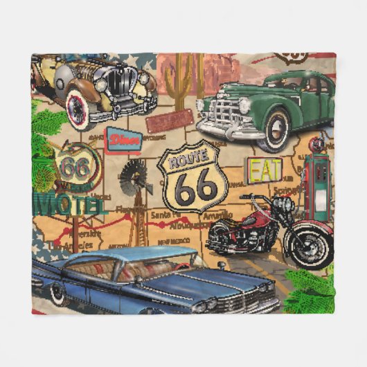  Route 66, nostalgisch poster. Fleece Deken (Voorkant (Horizontaal))