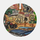 Route 66, nostalgisch poster. Glas Ornament (Achterkant)