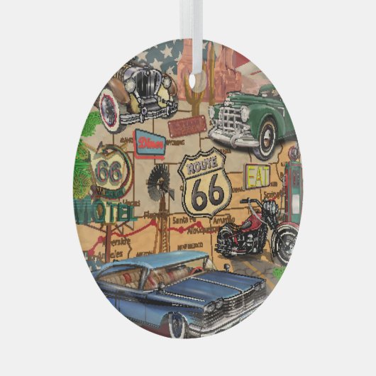  Route 66, nostalgisch poster. Glas Ornament (Voorkant Rechts)